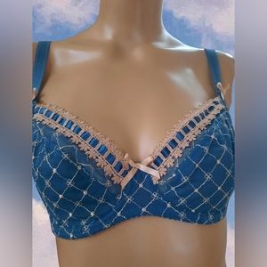 Gorgeous coquette vintage deadstock lace Teal & Gold bra by Curvy Kate